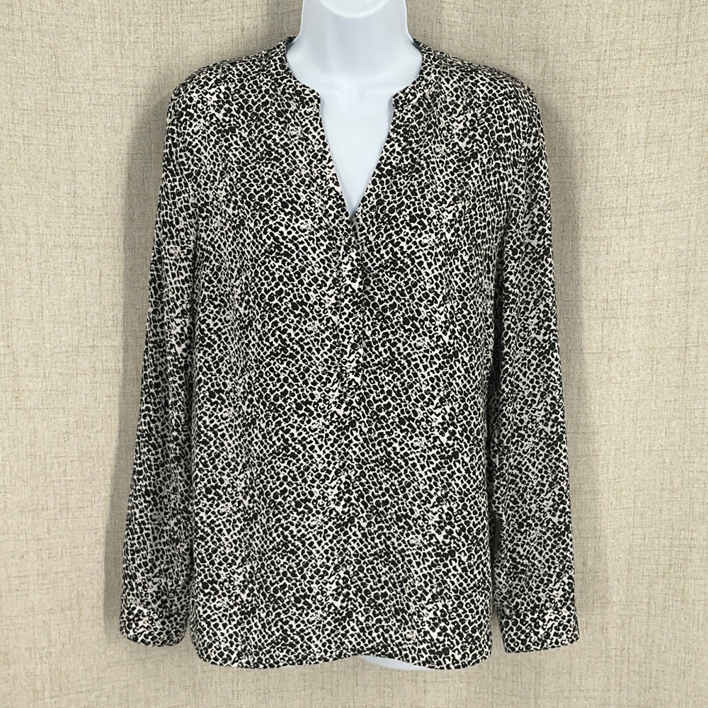 Banana‎ Republic Blouse Women S Black White Animal Print Heritage Classic Career
